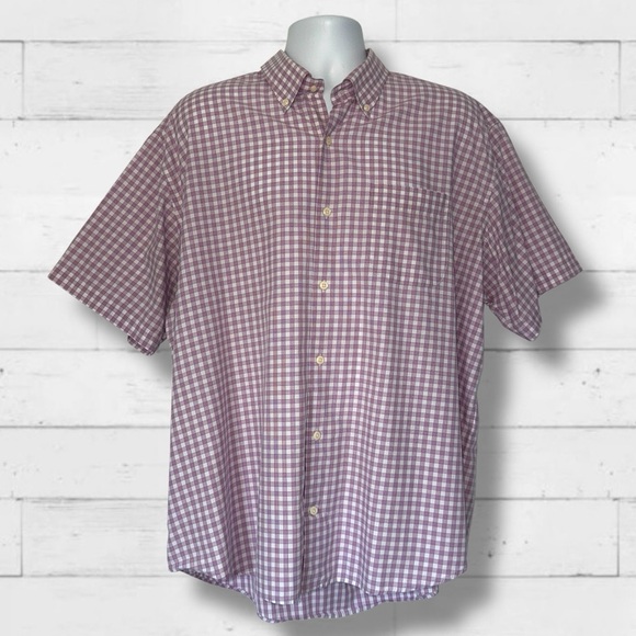 Peter Millar XXL Short Sleeve Button-Down Shirt Purple Check Gingham 100% Cotton - Picture 1 of 13